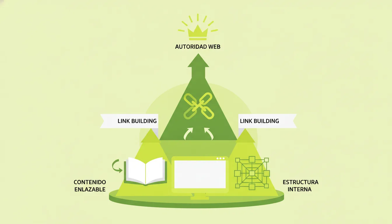 Tres pilares construcción autoridad web: contenido enlazable, link building estructura
