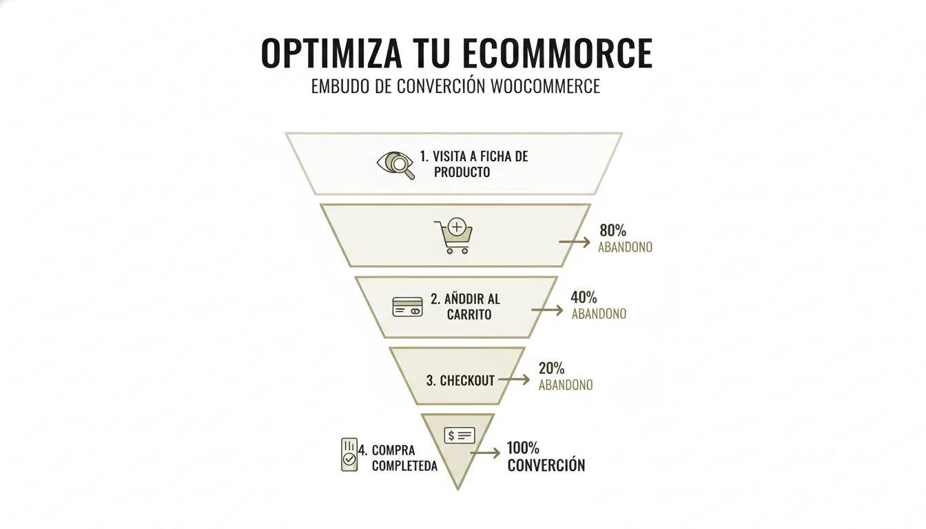 Embut de conversió WooCommerce amb etapes i percentatges d'abandonament