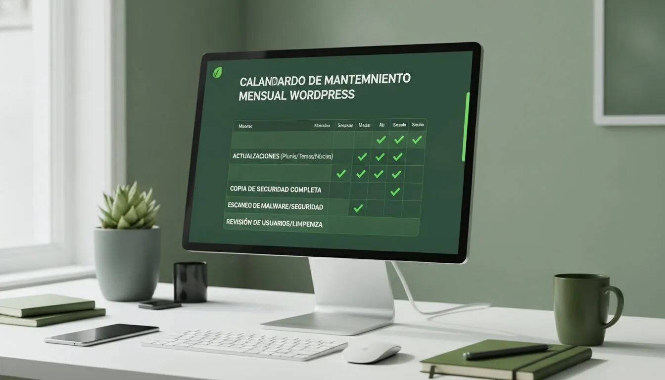 Calendario mensual con tareas de mantenimiento para WordPress seguro
