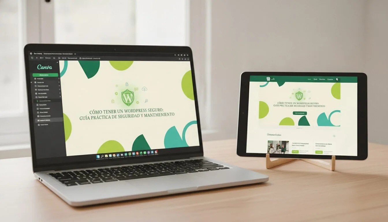 Comparación entre diseño en Canva y web real en WordPress