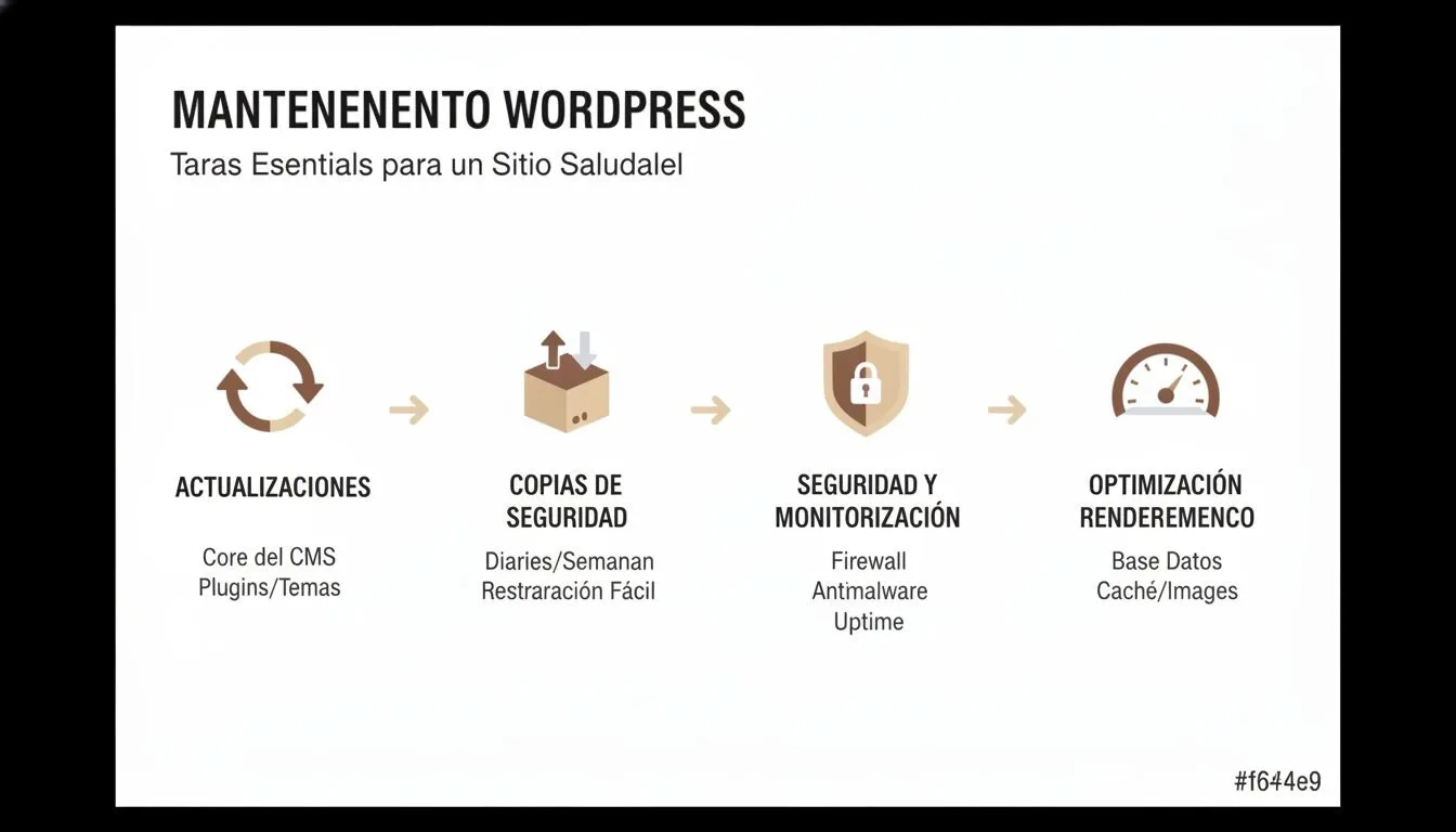 Tareas mantenimiento WordPress: actualizaciones, seguridad, backups y optimización