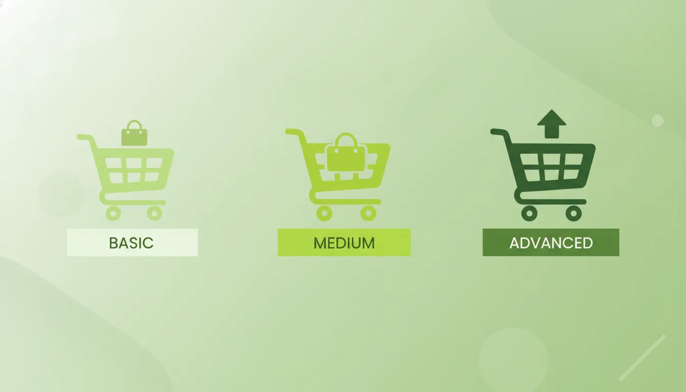 Tres niveles de inversión para tienda online con iconos de cesta compra