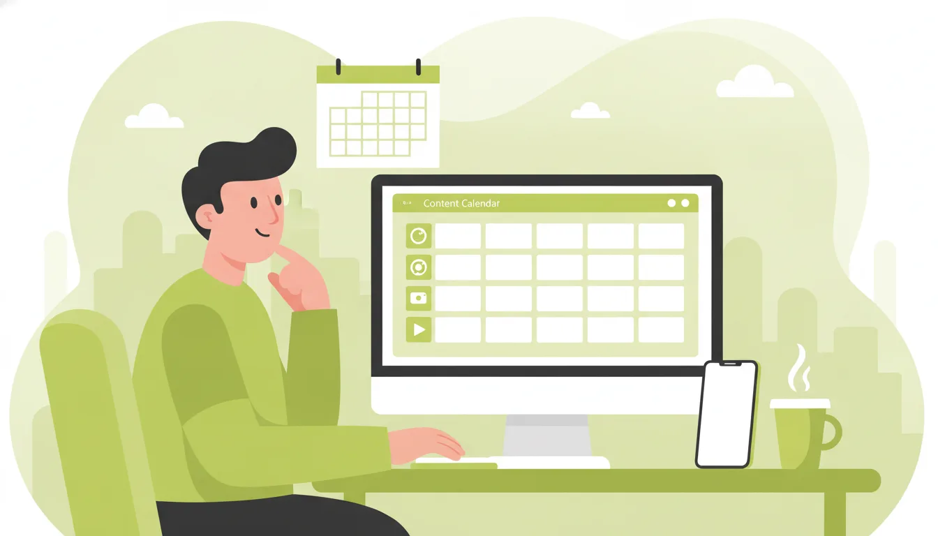 Empresario planifica estrategia de redes sociales con calendario de contenidos