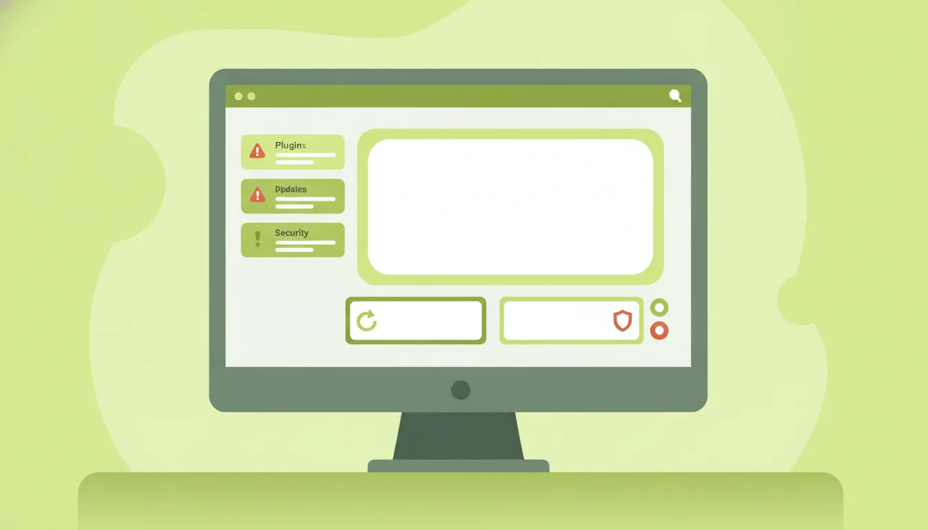WordPress amb avisos d'actualització de plugins i alertes de seguretat pendents