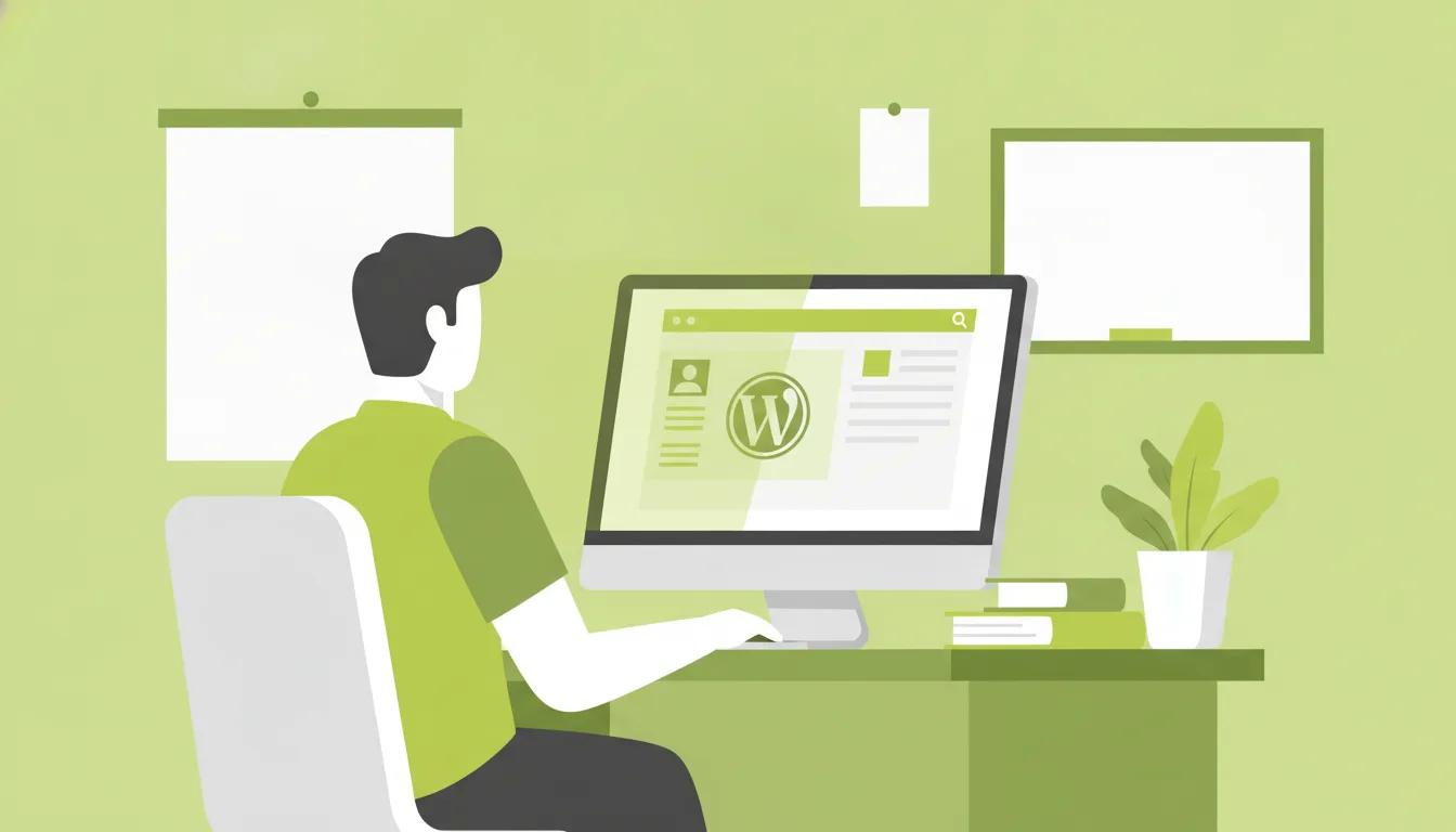 Tècnic revisa el panell d'administració de WordPress en una oficina professional