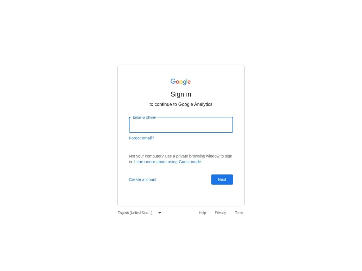 Captura de pantalla de la web analytics.google.com