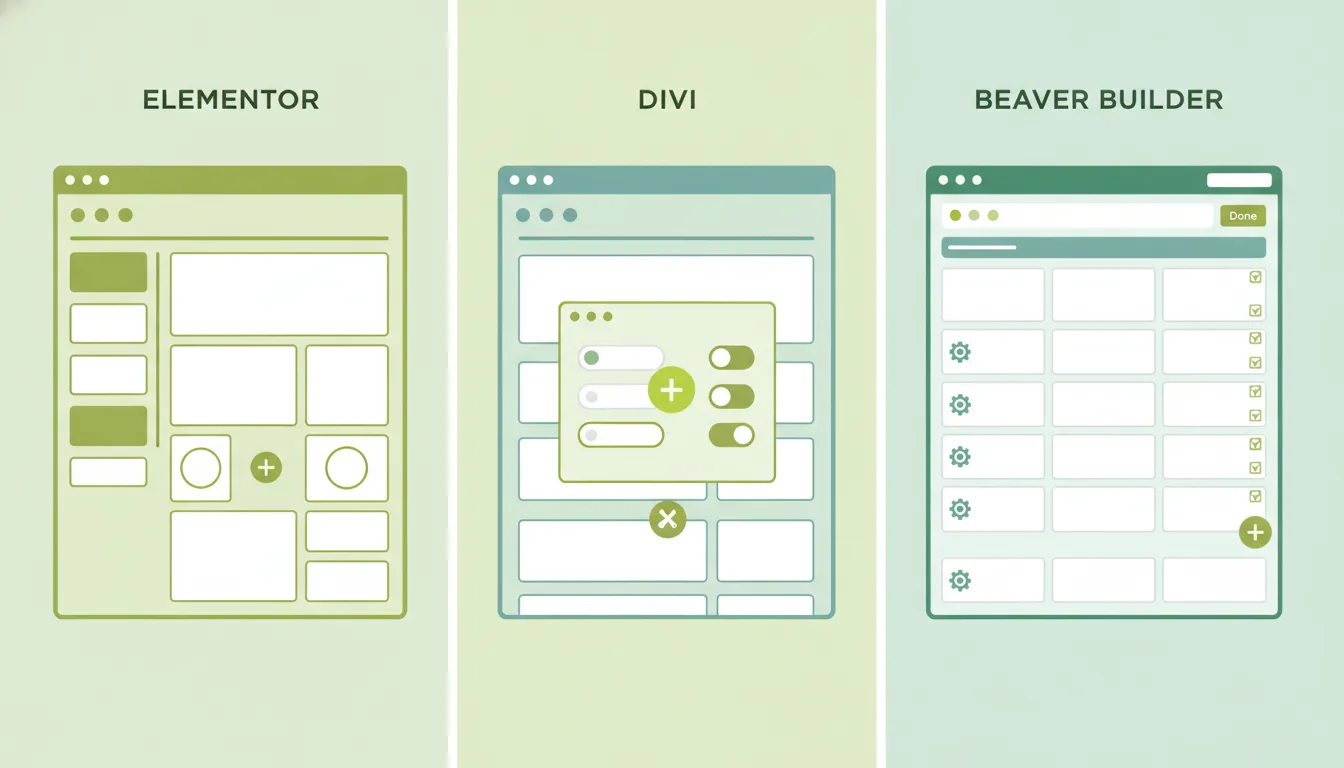 Comparación visual interfaces Elementor, Divi y Beaver Builder WordPress