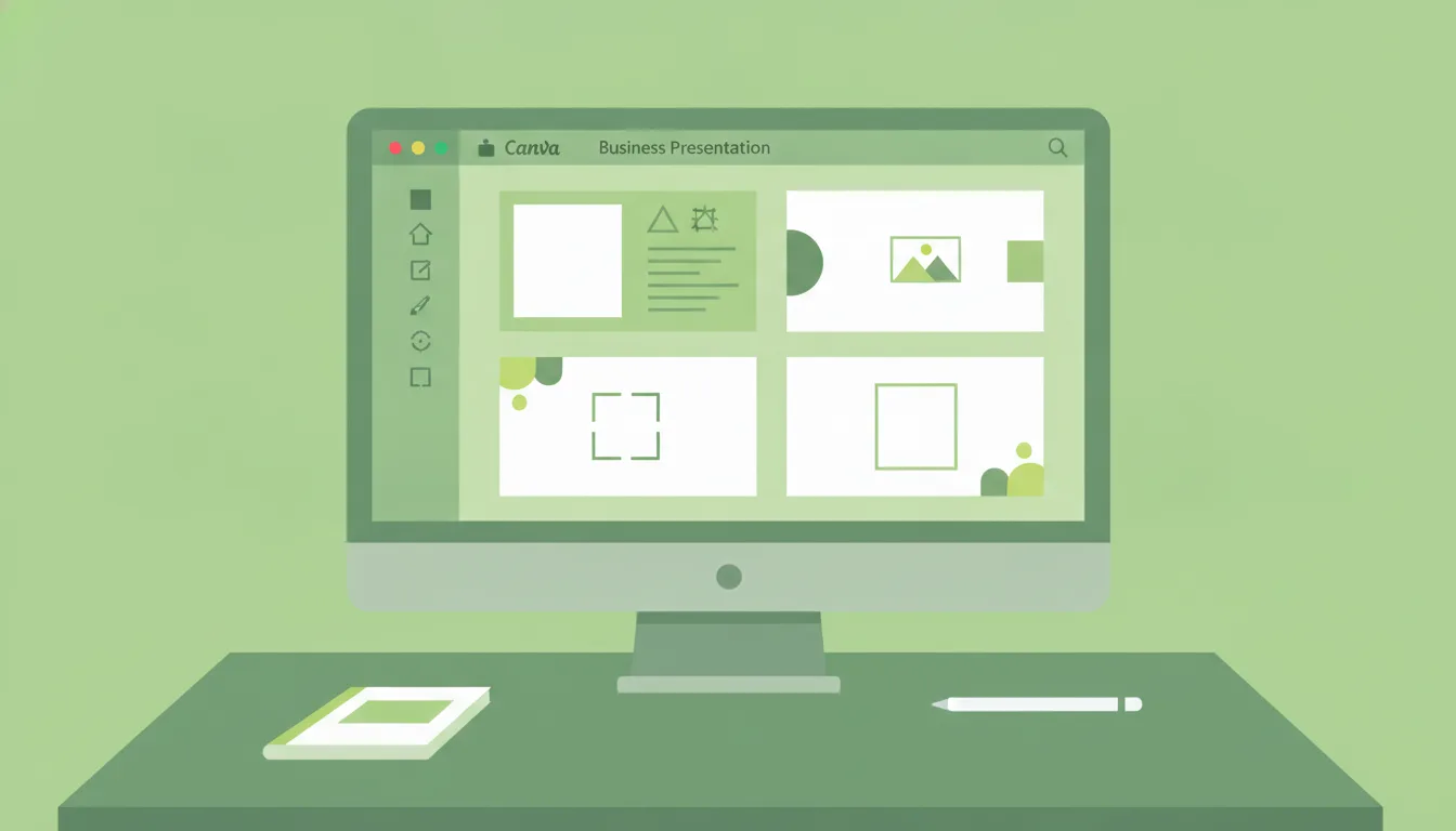 Canva abierto con presentación empresarial y herramientas diseño gráfico