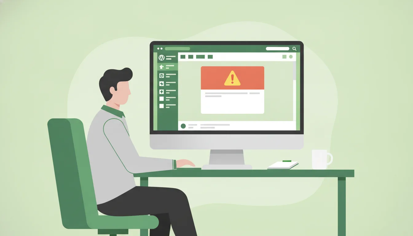 Tècnic revisa el panell d'administració WordPress amb un error visible
